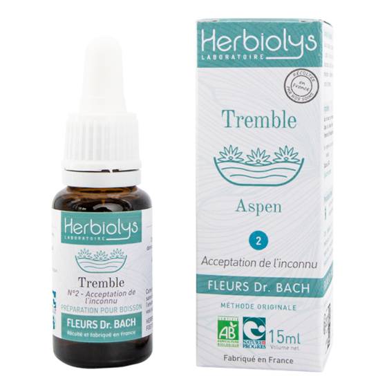 Elixir floral de Bach n°2 Aspen (Tremble) frais BIO - Fleur Dr Bach Herbiolys