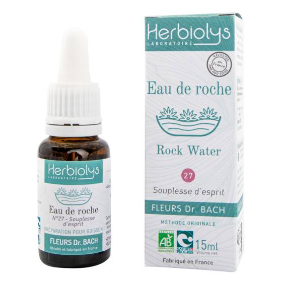 Elixir floral de Bach n°27 Rock water (Eau de roche) frais BIO – Fleur Dr Bach Herbiolys