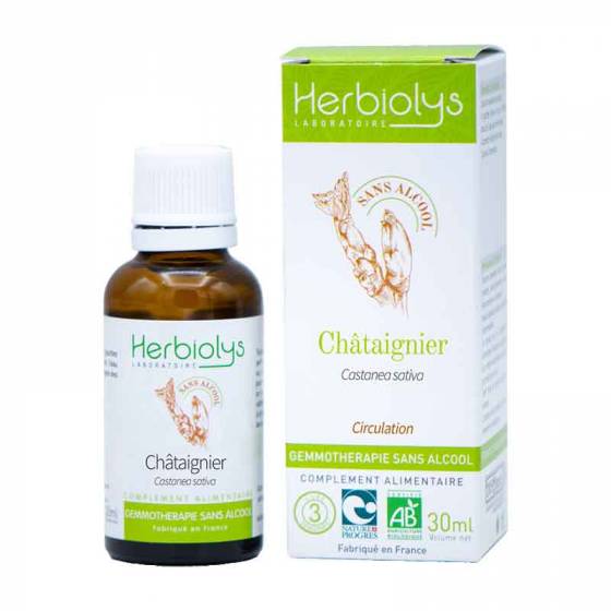 Bourgeon de Châtaignier (jeune pousse) 50ml Bio sans alcool - Gemmothérapie sans alcool HERBIOLYS